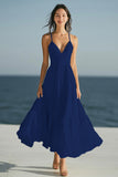 Dark Green Spaghetti Straps A Line Satin Maxi Boho Formal Dress