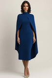 Burgundy Sheath High Neck Midi Cape Formal Dress