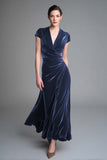 Black Velvet V Neck Long Formal Dress with Sleeves