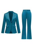 Black Peak Lapel Satin Slim Fit Women 2-Piece Work Suits