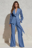 White Notched Lapel Ruffled Slim Fit Long Tulle Women Suit