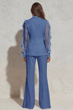 White Notched Lapel Ruffled Slim Fit Long Tulle Women Suit