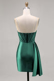 Sparkly Navy Satin Beaded Corset Short Cocktail Dress with Sash