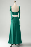 Olive A-Line Spaghetti Straps Floor Length Wedding Guest Dress with Slit