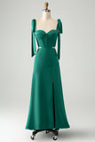 Olive A-Line Spaghetti Straps Floor Length Wedding Guest Dress with Slit