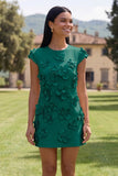 Yellow Round Neck Bodycon Short Formal Dress with 3D Flowers