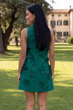 Hot Pink High Neck A-Line Short Formal Dress with 3D Flowers
