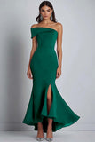 Navy Crepe One Shoulder Sheath Formal Dress with Slit