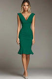 White Satin V-Neck Bodycon Short Graduation Dress