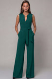 Navy V-Neck Sleeveless Formal Jumpsuit with Belt