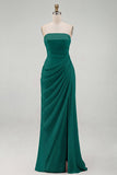 Light Pink Strapless Sheath Ruched Long Formal Dress with Slit