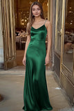 Black Satin Spaghetti Straps Sheath Long Formal Dress