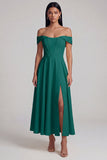 A-Line Off the Shoulder Yellow Corset Maxi Wedding Guest Dress with Slit