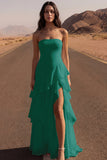 Strapless A Line Ivory Maxi Beach Wedding Dress with Ruffles