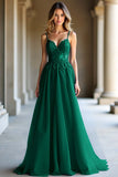A Line Dark Blue Spaghetti Straps Sweetheart Long Formal Dress