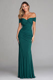 Terracotta Mermaid Off the Shoulder Ruched Long Formal Dress