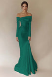 White Off The Shoulder Satin Mermaid Formal Dress with Long Sleeves