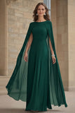 Navy Mermaid Chiffon Long Mother of the Bride Dress with Cape