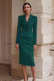 Black Notched Lapel Pencil 2 Piece Midi Work Dress