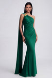 Olive Mermaid One Shoulder Long Formal Dress with Side Cape