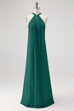 Sky Blue Chiffon Sheath Halter Long Boho Formal Dress