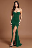 Black Crepe Sweetheart Long Mermaid Formal Dress with Slit