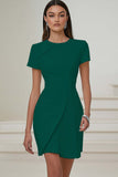 Lilac Satin Pleated A Line Short Work Dress with Short Sleeves