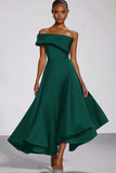One Shoulder Navy Satin A Line Long Formal Dress