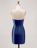 Sparkly Fuchsia Strapless Beaded Bodycon Short Cocktail Dress with Slit