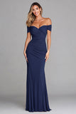 Terracotta Mermaid Off the Shoulder Ruched Long Formal Dress
