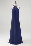Sky Blue Chiffon Sheath Halter Long Boho Formal Dress