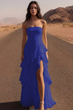Strapless A Line Ivory Maxi Beach Wedding Dress with Ruffles