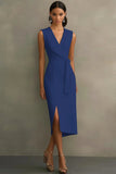 Black Satin V-Neck Bodycon Long Formal Dress with Sash