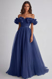 Dusty Sage Tulle Off The Shoulder Ruffled Ball Gown Long Formal Dress