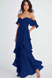 Lilac Ruffled Pleated Off the Shoulder A Line Formal Dress