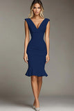 White Satin V-Neck Bodycon Short Graduation Dress