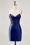 Sparkly Fuchsia Corset Bodycon Short Cocktail Dress with Beading