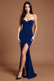 Black Crepe Sweetheart Long Mermaid Formal Dress with Slit