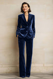 2 Piece Plum Velvet Peak Lapel Single Breasted Women's Suits