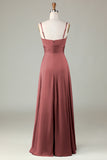 Dusty Sage Keyhole Spaghetti Straps Bridesmaid Dress with Slit