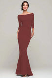 Black Mermaid Boat Neck Long Formal Dress with Sleeves