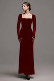 Black Velvet Square Neck Sheath Long Formal Dress with Sleeves