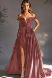 Black Off The Shoulder A Line Chiffon Long Formal Dress with Slit