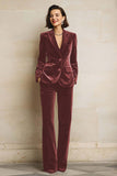 2 Piece Plum Velvet Peak Lapel Single Breasted Women's Suits