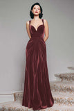 Burgundy Sheath Velvet Long Formal Dress
