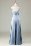 Dusty Sage Keyhole Spaghetti Straps Bridesmaid Dress with Slit