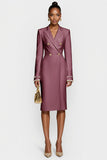 White Double Breasted Bodycon Peak Lapel Midi Work Dress