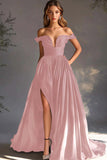 Black Off The Shoulder A Line Chiffon Long Formal Dress with Slit