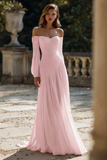 Ivory Pleated A Line Off The Shoulder Sweep Train Wedding Dress