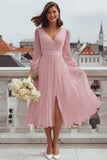Ivory V Neck A Line Registry Office Wedding Dress with Slit